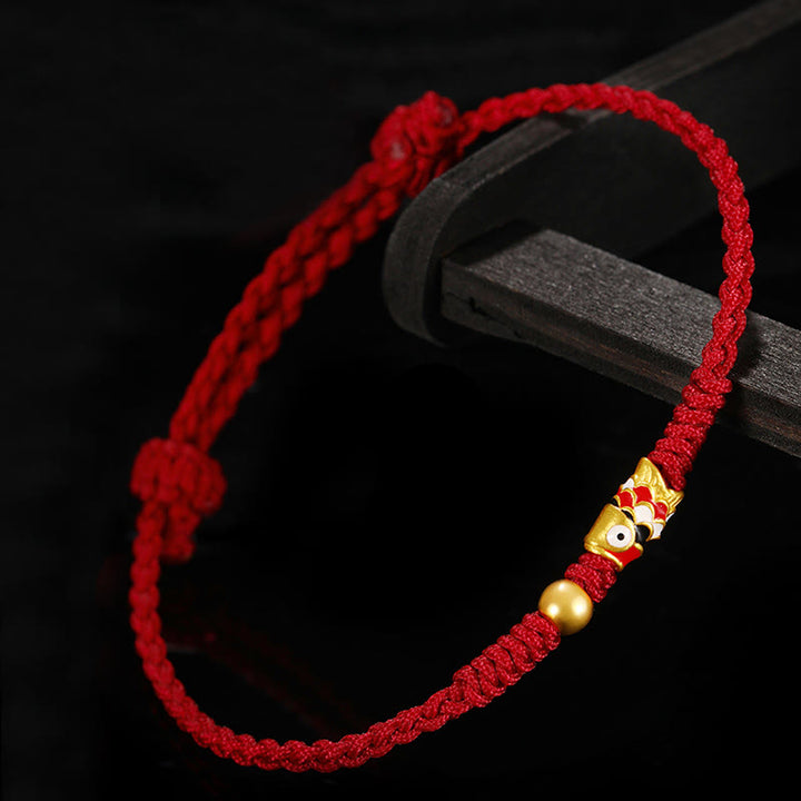 Bracelet tressé artisanal en or 999 avec poisson Koi et Buddha Stones