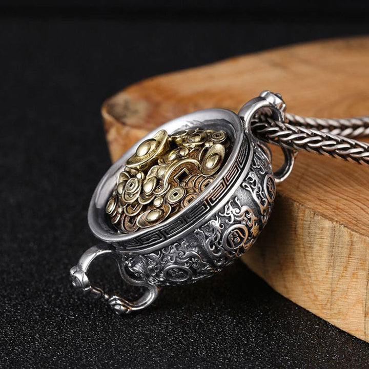 Collier pendentif en lingots de cuivre avec bol au trésor en Buddha Stones
