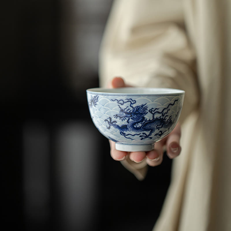 Tasse à thé en céramique motif dragon bleu Buddha Stones Tasses à thé Kung Fu