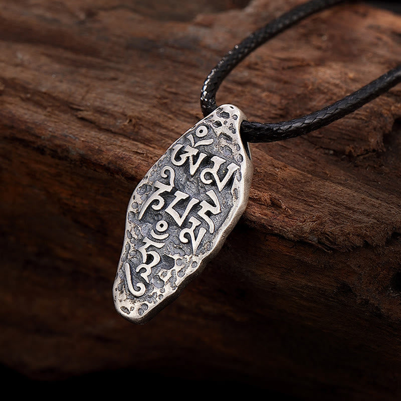 Collier pendentif en argent sterling 925 tibétain avec Buddha Stones Om Mani Padme Hum Dorje Vajra gravé - Om Mani Padme Hum (Amour♥ Focus) - image 1