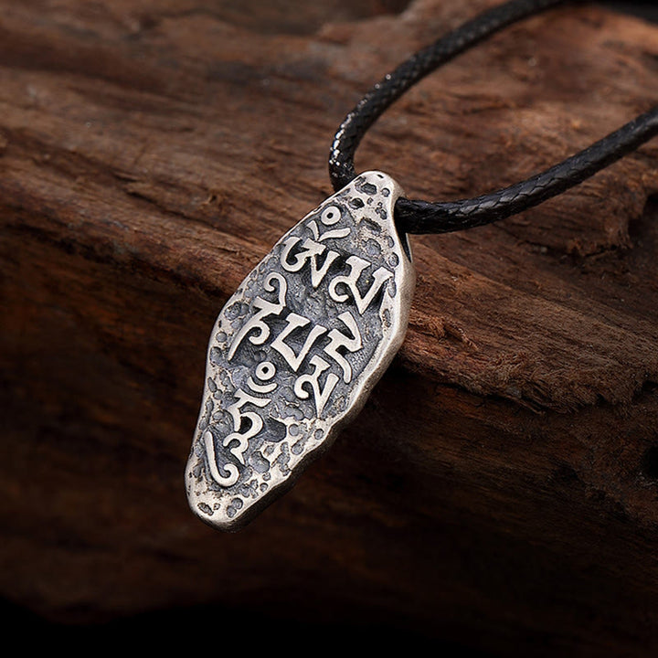 Collier pendentif en argent sterling 925 tibétain avec Buddha Stones Om Mani Padme Hum Dorje Vajra gravé - Om Mani Padme Hum (Amour♥ Focus) - image 1