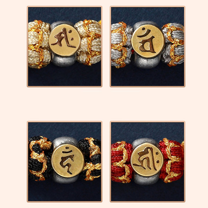 Bracelet en corde tressée en argent avec Buddha Stones et signe du zodiaque chinois