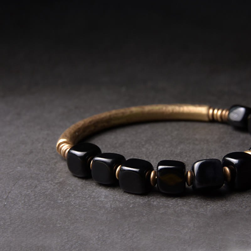 Bracelet couple force cuivre cristal obsidienne noire Buddha Stones - image 7