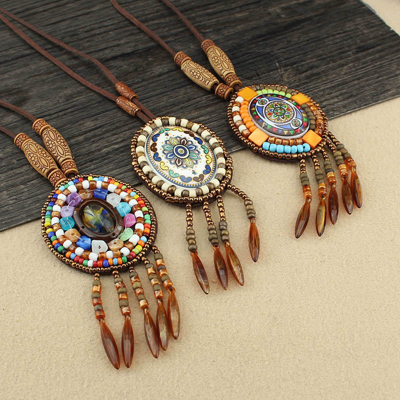 Collier pendentif créatif en perles à motif mandala et Buddha Stones