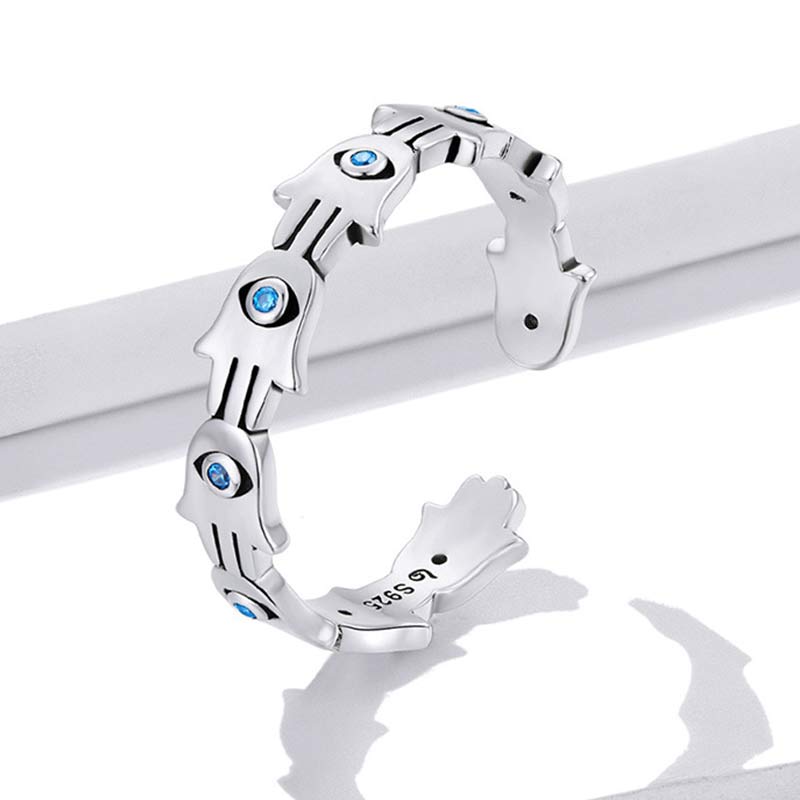 Bague ajustable en argent sterling 925 avec symbole Hamsa et zircone de Buddha Stones - image 4