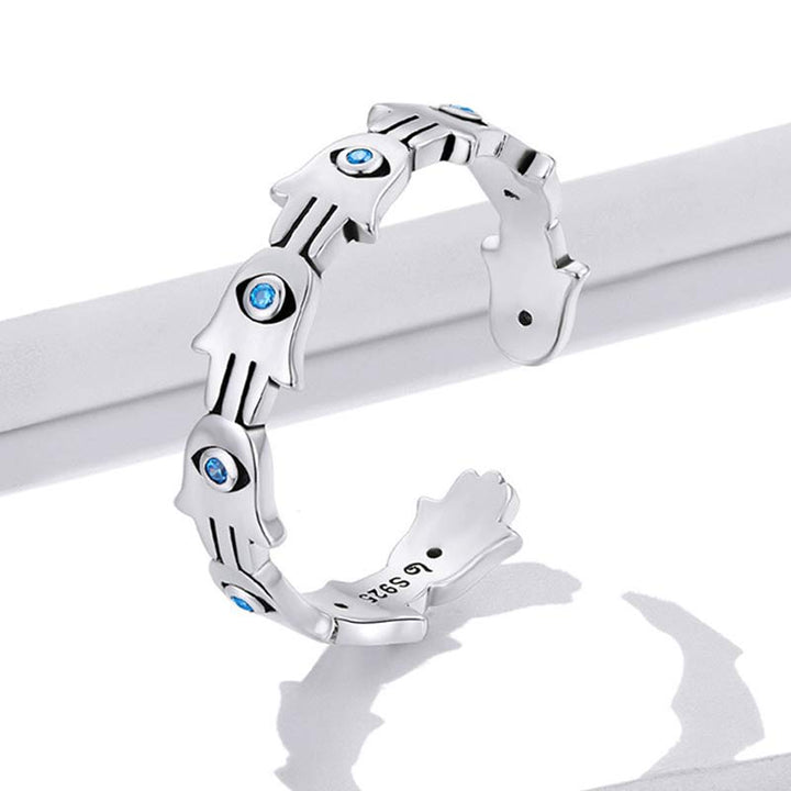 Bague ajustable en argent sterling 925 avec symbole Hamsa et zircone de Buddha Stones - image 4