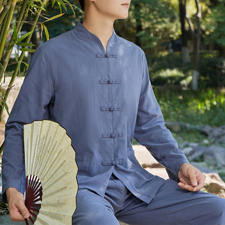 Ensemble pour homme en coton et lin avec Buddha Stones, pratique spirituelle zen, yoga, méditation, prière - Bleu - US/UK/AU48，EU58 (6XL) - image 3