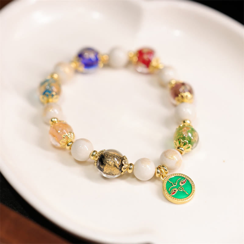 Buddha Stones Tibétain Cinq Dieux de la Richesse Fortune Liuli Perles de Verre Encens Cendres Perles de Porcelaine Bracelet à Breloques