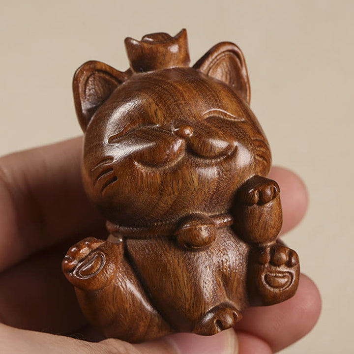 Mini lingot de bois de santal vert en Buddha Stones, chat porte-bonheur sculpté, décorations de bureau pour la paix - image 11