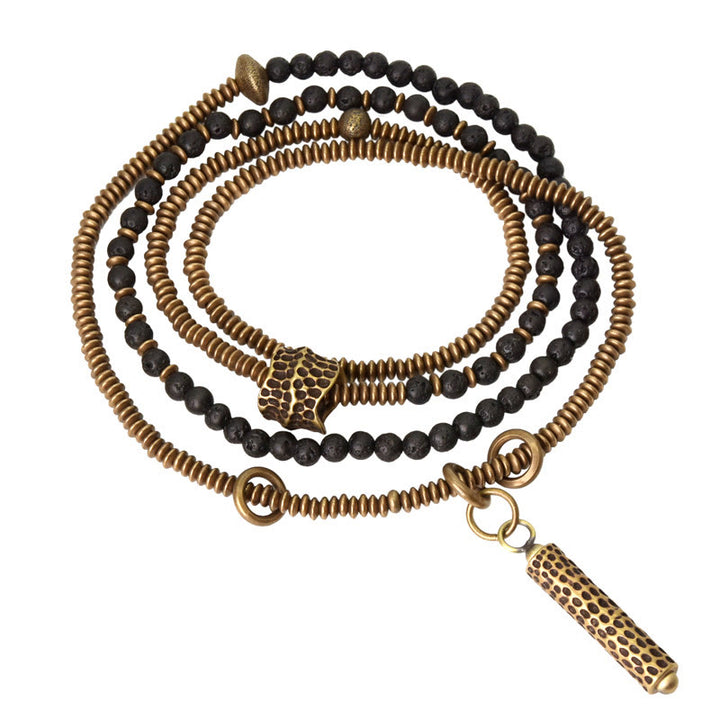 Bracelet multicouche de guérison en cuivre et pierres de lave vintage de Buddha Stones