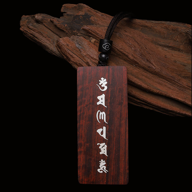 Collier pendentif de protection incrusté de Buddha Stones en argent sterling 999 avec petite feuille de bois de santal rouge et bois d'ébène Om Mani Padme Hum - image 3