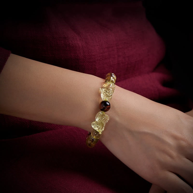 Bracelet de protection de prospérité en œil de tigre double PiXiu en Buddha Stones