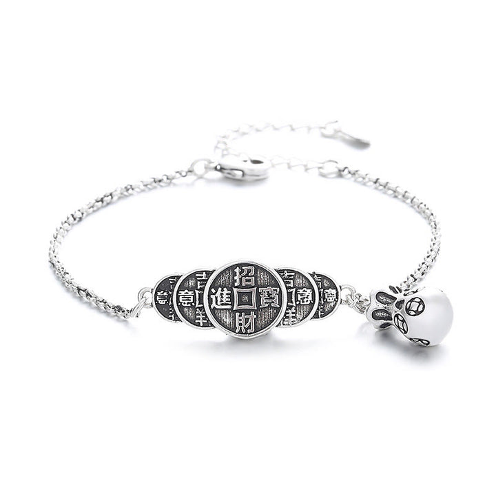 Bracelet de richesse en forme de sac d'argent en cuivre Buddha Stones