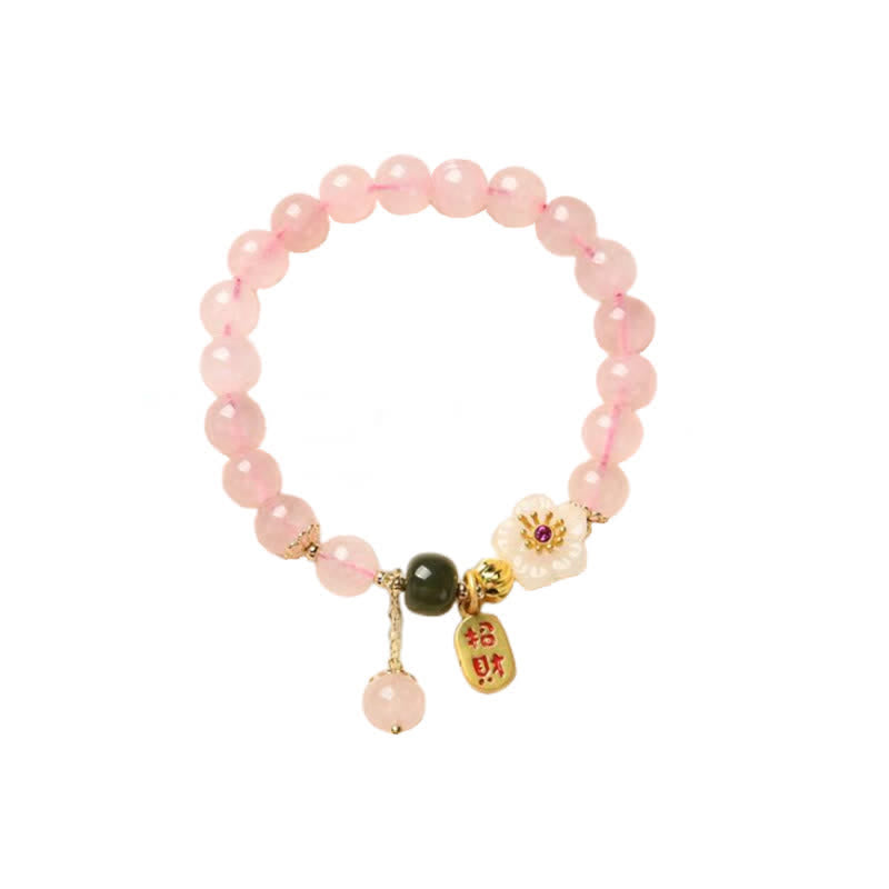 Bracelet d'amour chaleureux en cristal rose naturel avec fleur de jade et Buddha Stones