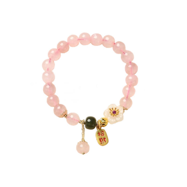 Bracelet d'amour chaleureux en cristal rose naturel avec fleur de jade et Buddha Stones
