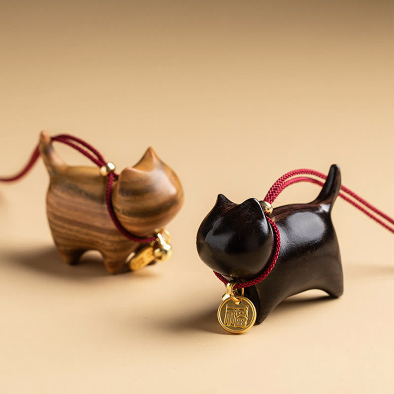 Buddha Stones d'ébène Bois de santal vert Chat porte-bonheur Fu Personnage Cloche de fortune porte-bonheur Décoration suspendue pour voiture - image 2