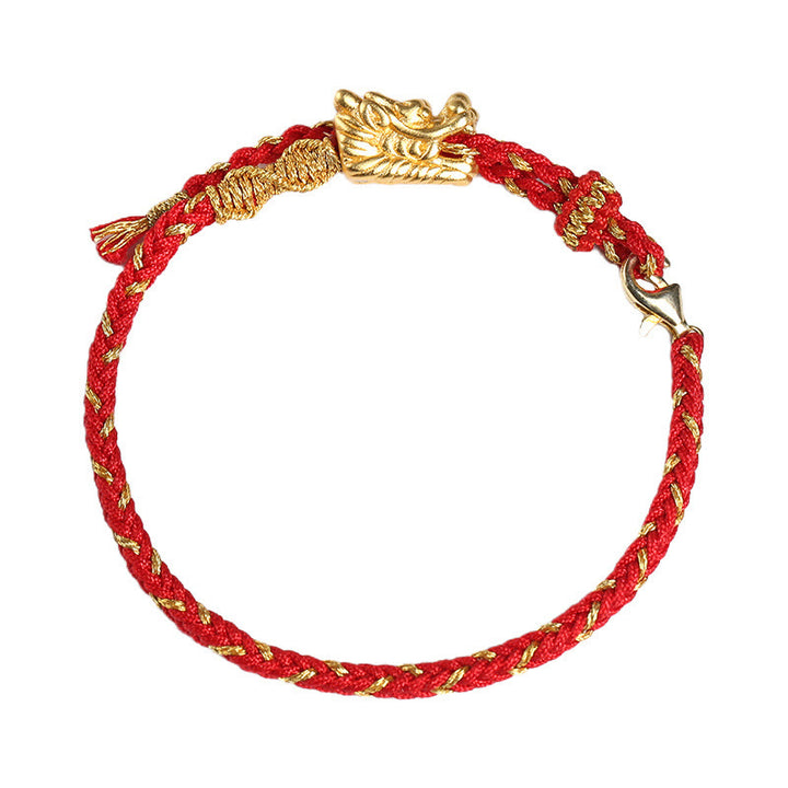 Bracelet tressé en fil rouge à huit fils en argent sterling 999 de Buddha Stones, fabriqué à la main, avec dragon porte-bonheur
