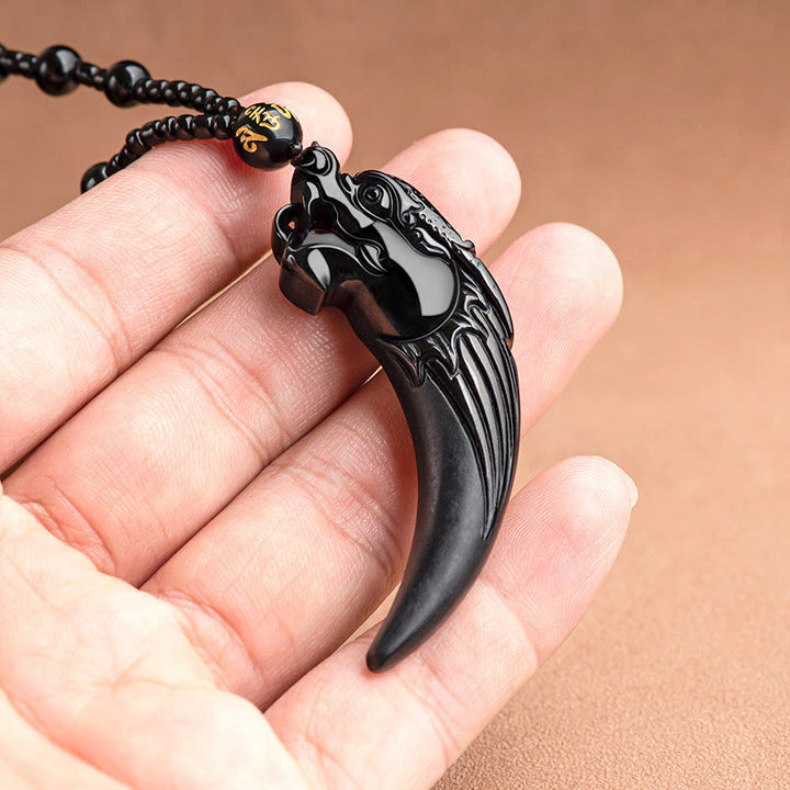 Buddha Stones pendentif de protection en jade noir naturel avec motif de dent de dragon du zodiaque chinois - image 4