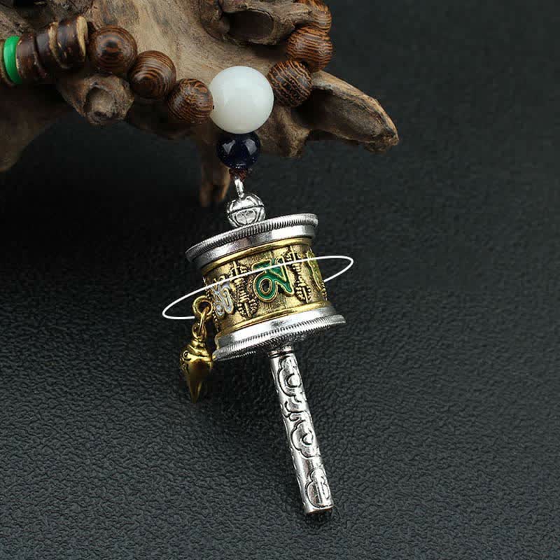Collier pendentif en bois Vajra Buddha Stones tibétaines Om Mani Padme Hum et rotation de la roue de prière - image 6