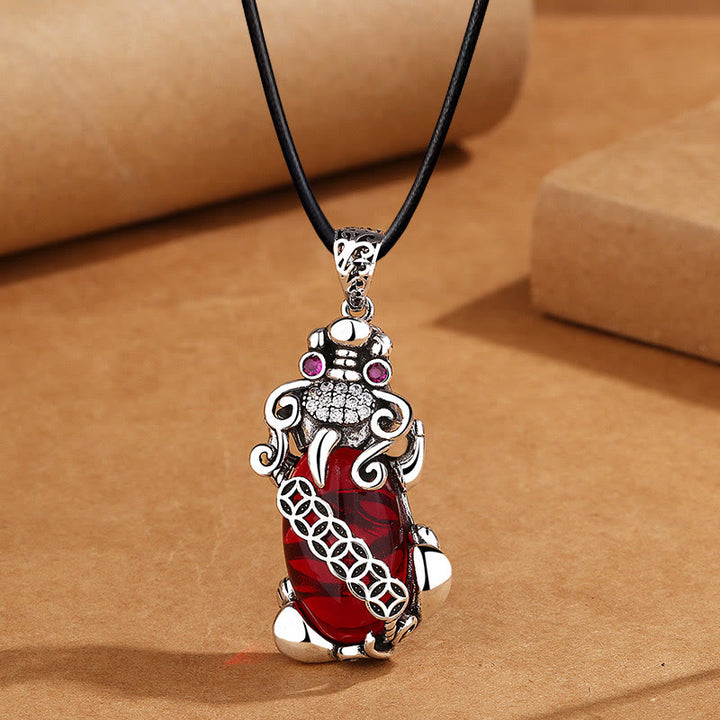 Collier pendentif en cuivre avec Buddha Stones PiXiu Grenat et pièce de monnaie en cuivre - PiXiu et corde en cuir - image 6