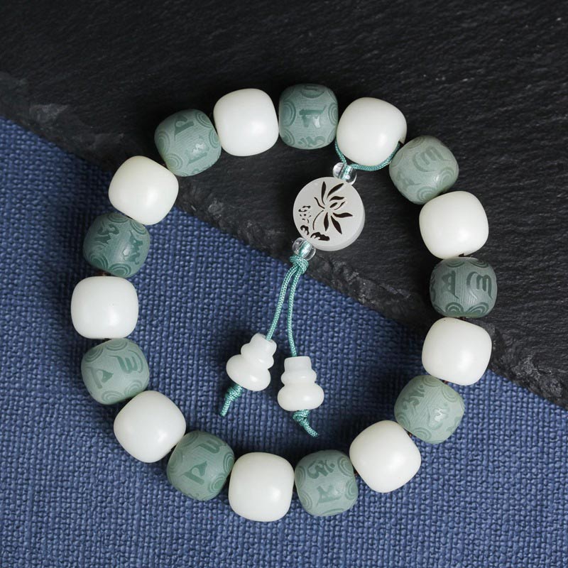 Bracelet de protection Bodhi Six Vrais Mots en Buddha Stones Blanc