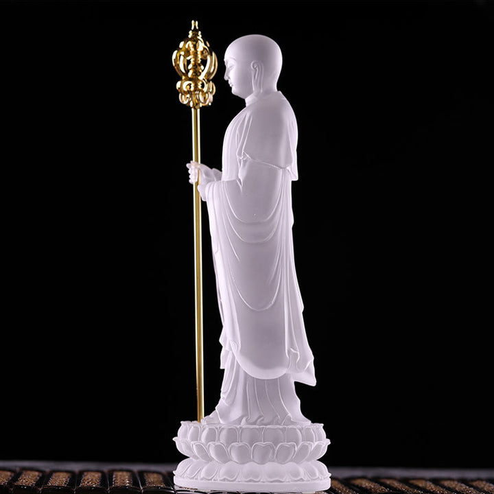 Buddha Stones faites à la main Ksitigarbha Bodhisattva Figurine Liuli Cristal Pièce d'art Statue de sérénité Décoration de la maison