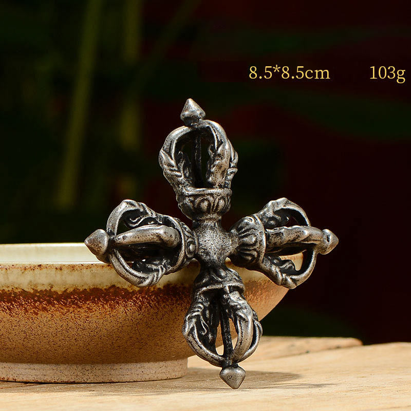Vajra tibétain fait à la main à 5 griffes double Dorje en cuivre et fer
