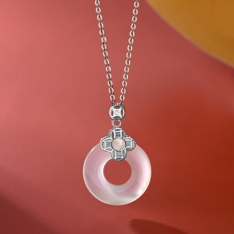 Collier pendentif positif en argent sterling 925 avec boucle de paix et pièce de calcédoine et Buddha Stones