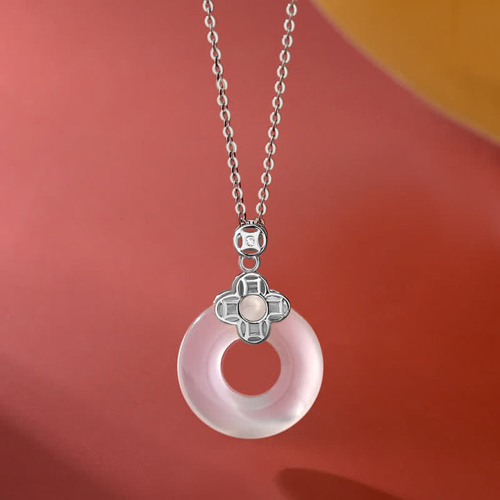Collier pendentif positif en argent sterling 925 avec boucle de paix et pièce de calcédoine et Buddha Stones