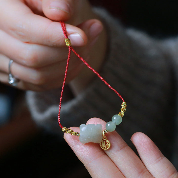 Bracelet en fil rouge de prospérité en jade et Buddha Stones, signe du zodiaque chinois