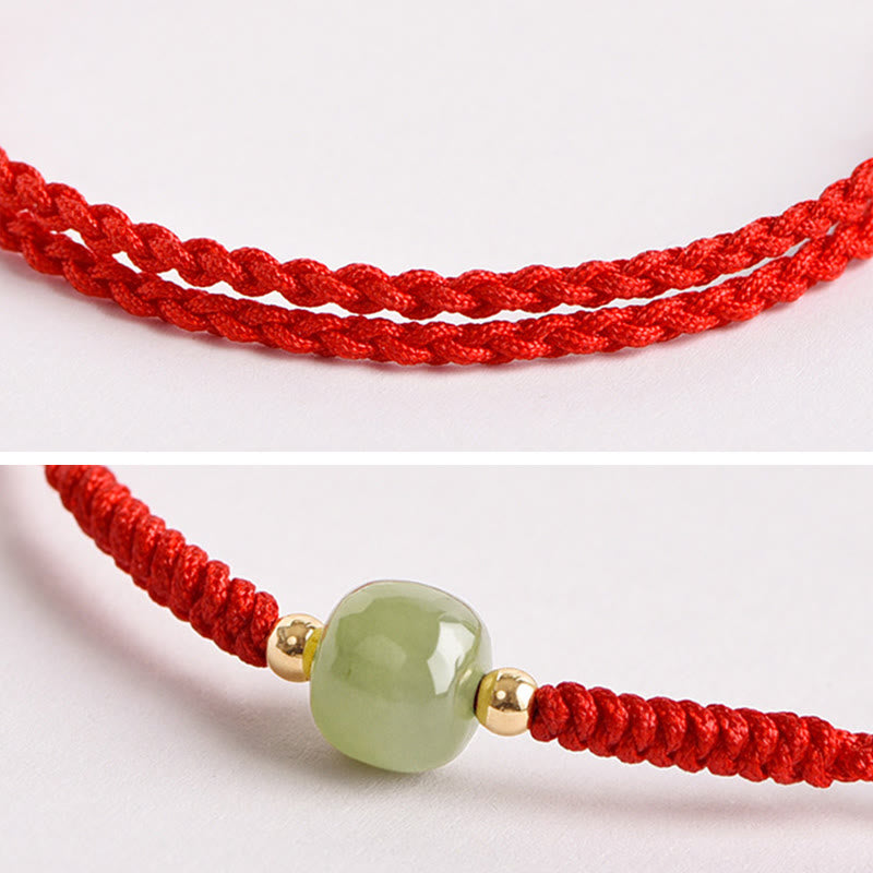 Bracelet tressé en perles de jade porte-bonheur et prospérité fait main avec Buddha Stones