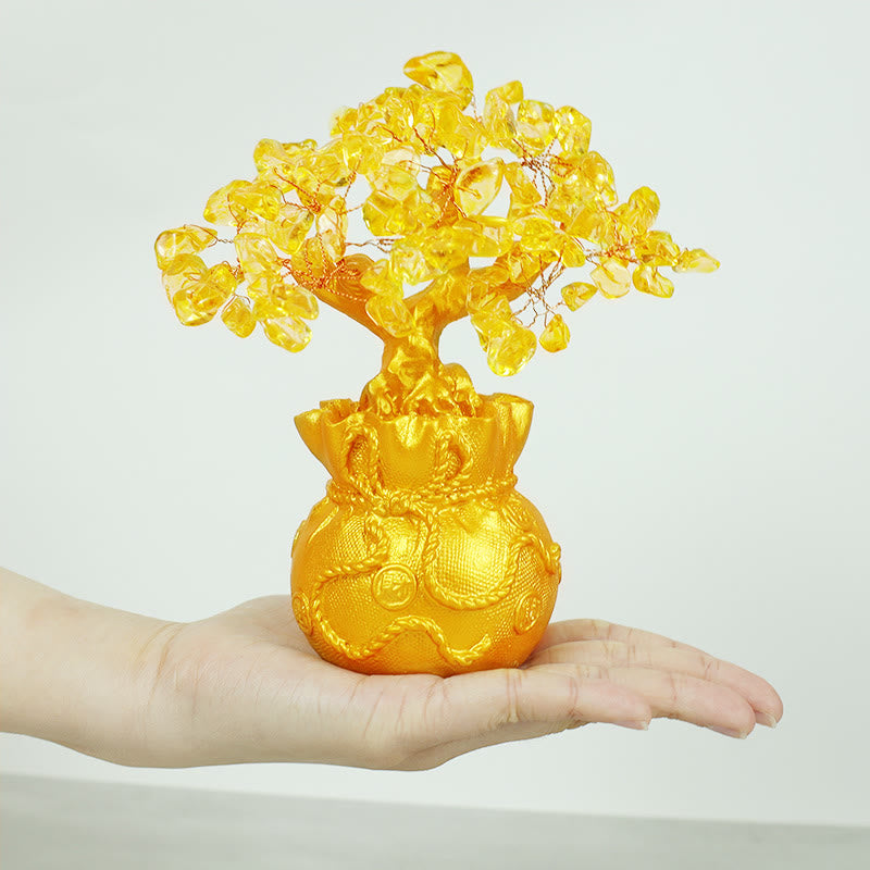Buddha Stones Citrine naturelle Ornement de pierre précieuse pour arbre à argent - Feng Shui pour la prospérité