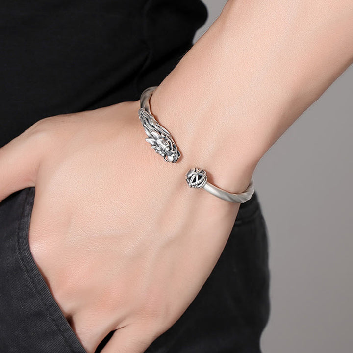Bracelet manchette en métal Buddha Stones en argent sterling 999 Année du Dragon Chance Force