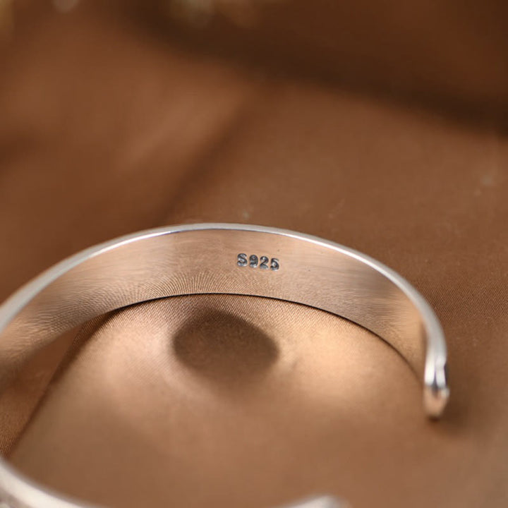 Bracelet manchette de sagesse gravé en argent sterling 925 Buddha Stones Om Mani Padme Hum Double Dorje