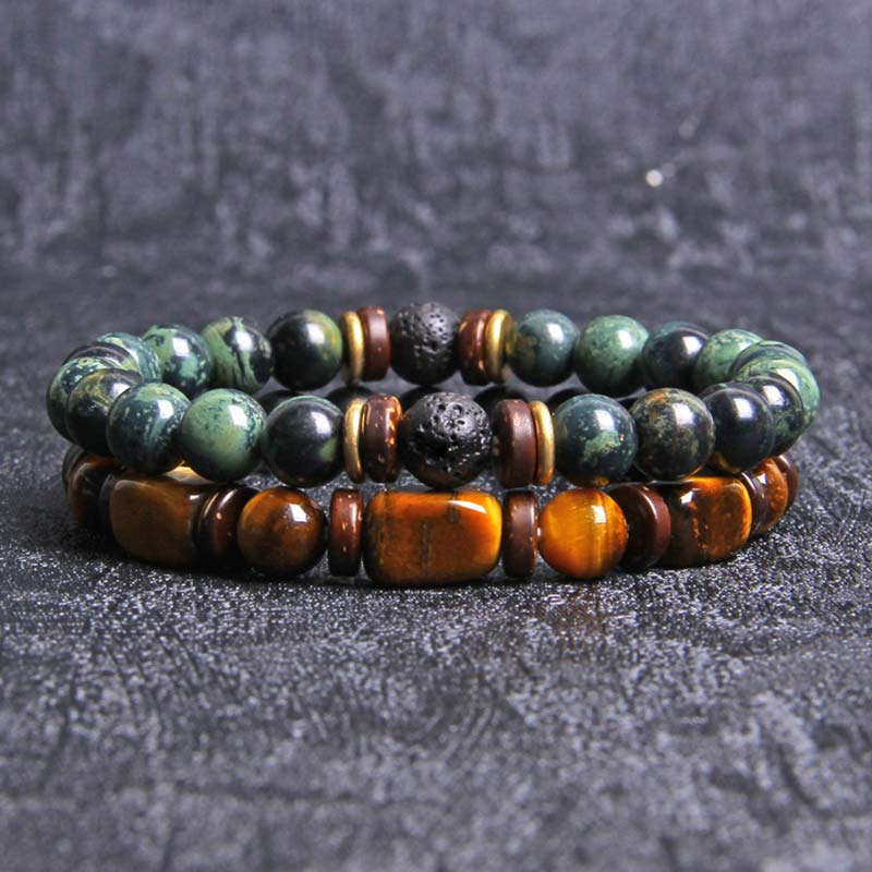 Bracelet de perles œil de tigre en cristal de guérison en Buddha Stones 2 pièces