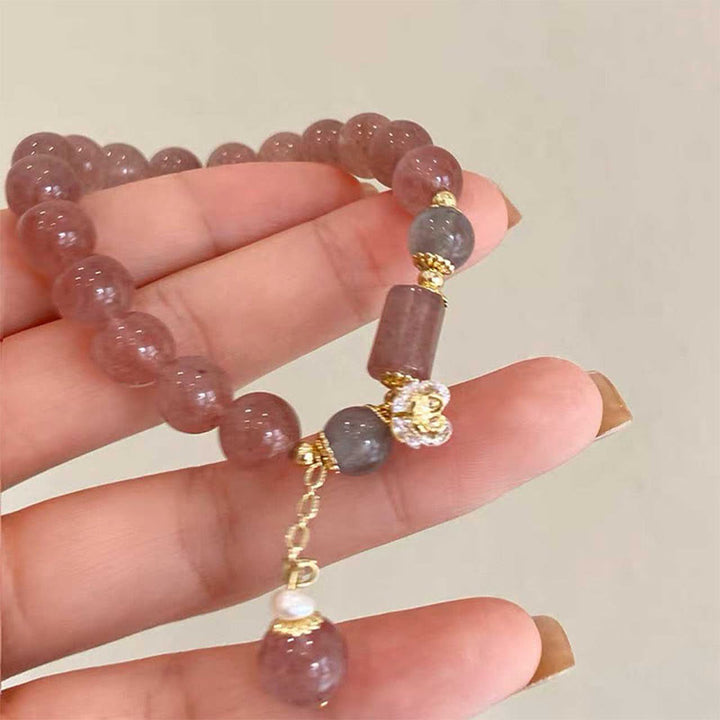 Bracelet à breloques positives en forme de fleur de zircon et de quartz fraise naturel de Buddha Stones - image 3
