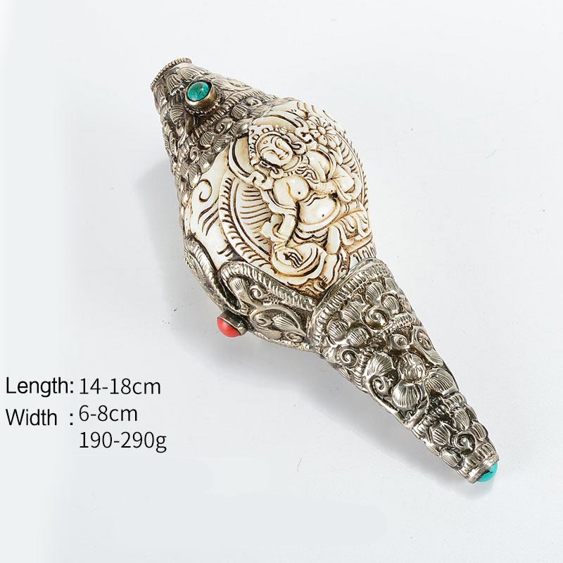 Coquillage de Bouddha Shankha gravé à la main tibétain, décoration positive de richesse - Tara Verte - image 15