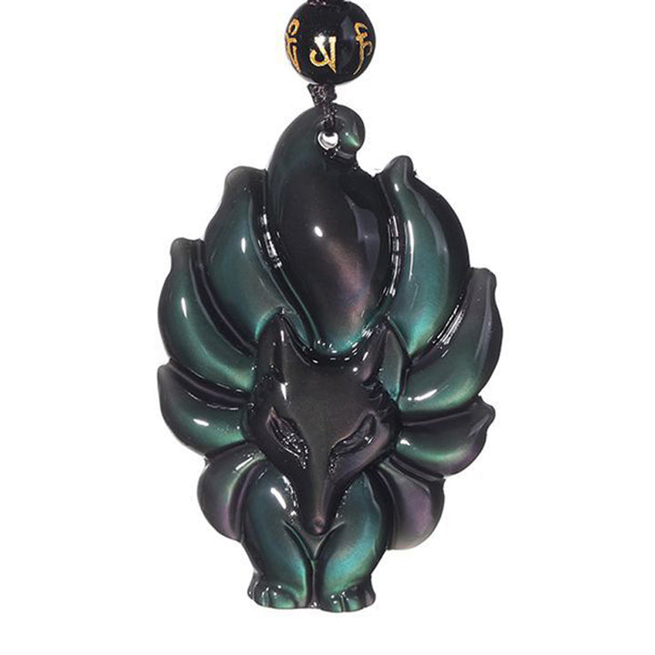 Collier pendentif positif en obsidienne arc-en-ciel naturelle Buddha Stones et obsidienne dorée brillante à neuf queues - image 2