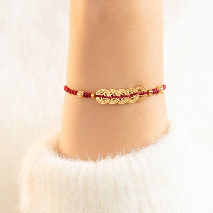 Bracelet tressé en cuivre avec Buddha Stones et pièce de monnaie, arbre de la fortune, chance et force