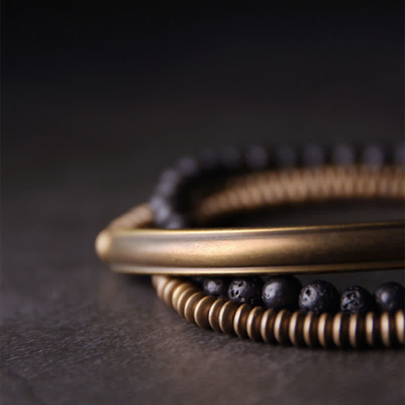 Bracelet de soutien en cuivre et pierre de lave vintage Buddha Stones