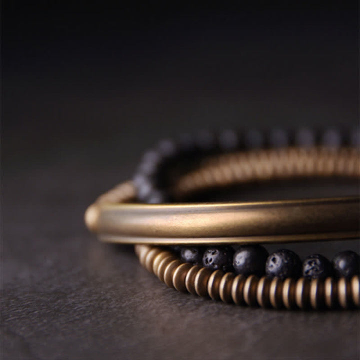 Bracelet de soutien en cuivre et pierre de lave vintage Buddha Stones