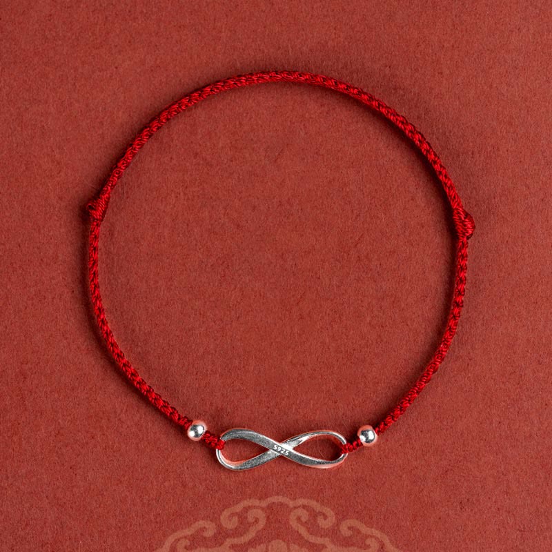 Bracelet de cheville en argent sterling 925 Buddha Stones et nœud sans fin, protection, chance, cordon rouge