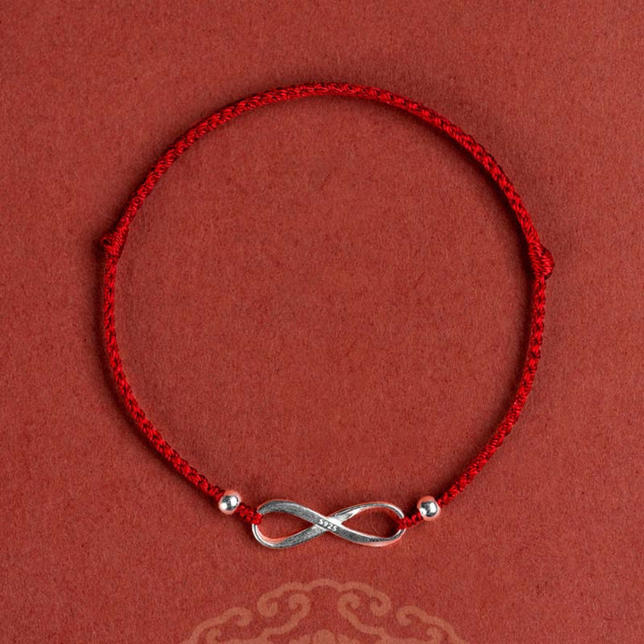 Bracelet de cheville en argent sterling 925 Buddha Stones et nœud sans fin, protection, chance, cordon rouge