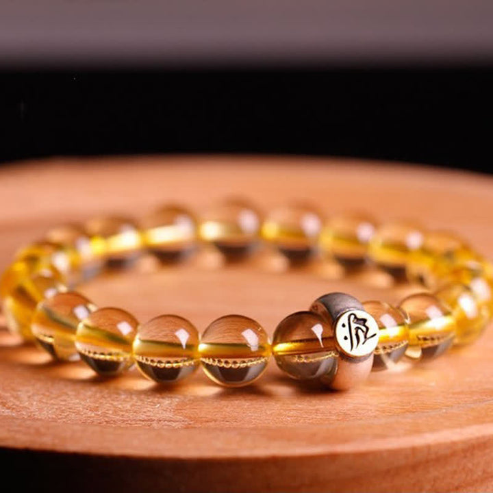 Bracelet de protection en argent sterling 925 avec pendentif en citrine et bouddha du zodiaque chinois