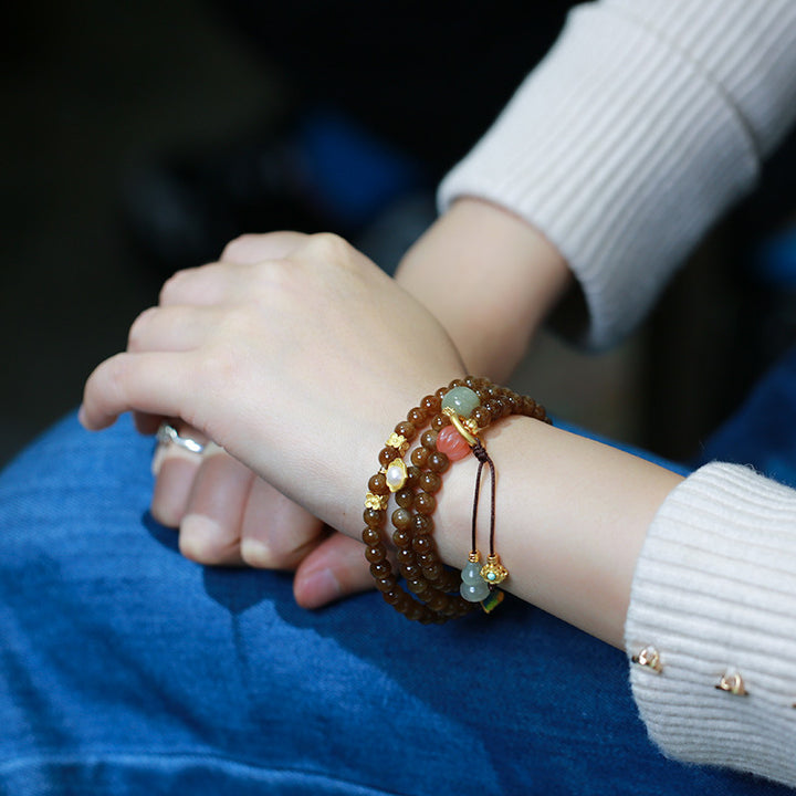 Collier et bracelet porte-bonheur en forme de gourde papillon en jade