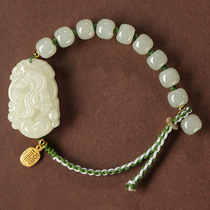 Bracelet porte-bonheur en argent sterling 925 avec jade Hetian et signe du zodiaque chinois