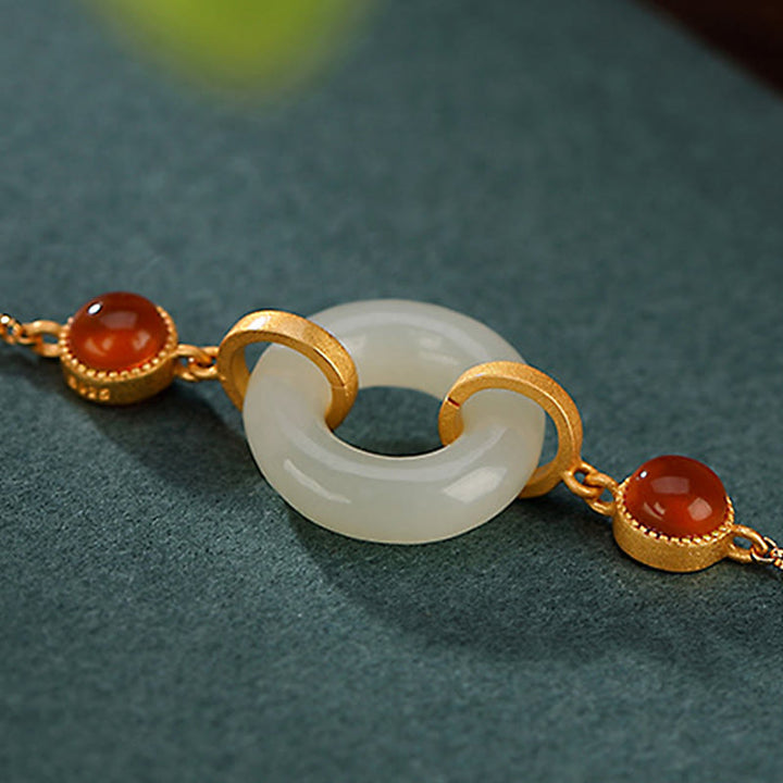 Bracelet porte-bonheur en agate rouge avec boucle de paix en jade naturel Hetian en Buddha Stones