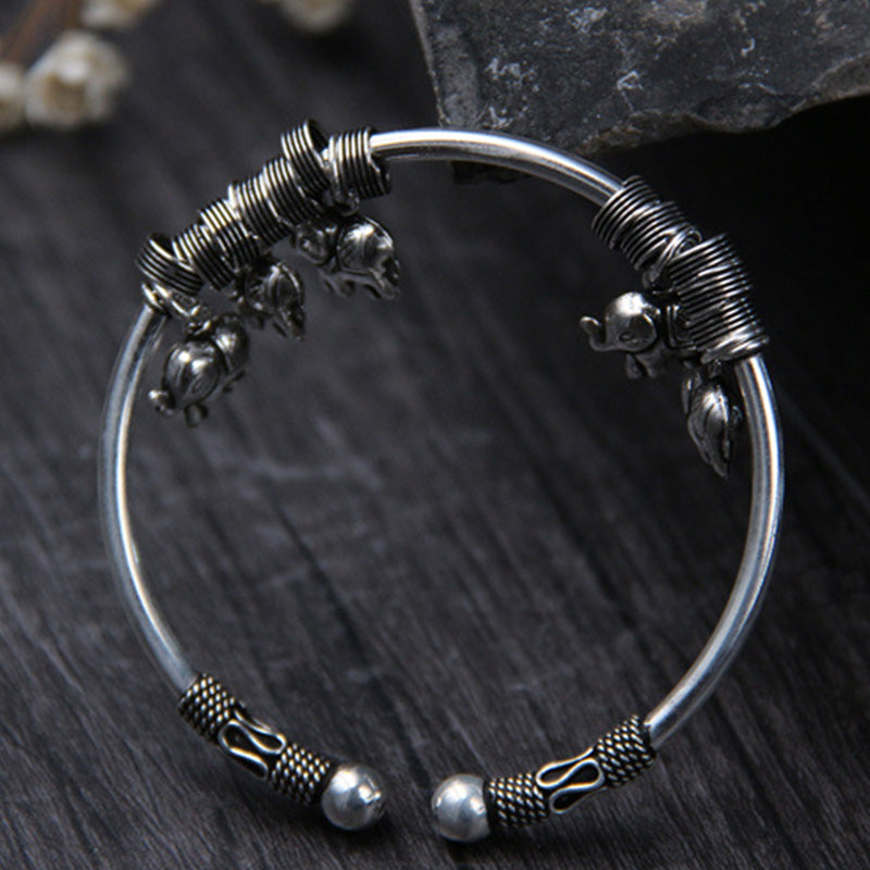 Bracelet jonc en argent sterling 925 avec Buddha Stones et motif éléphant