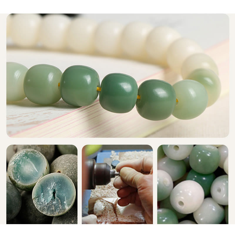 Buddha Stones Dégradé Naturel Graine de Bodhi Fortune Sac d'Argent Sagesse de Lotus Gland Poignet Mala