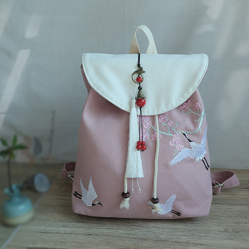 Sac à dos en toile de grande capacité brodé à la main avec Buddha Stones